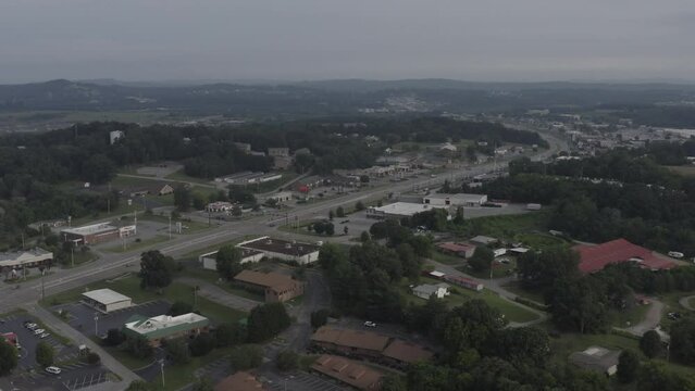 Aerial shot of an Urban town in middle America