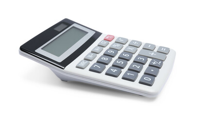 Modern calculator isolated on white. Office stationery