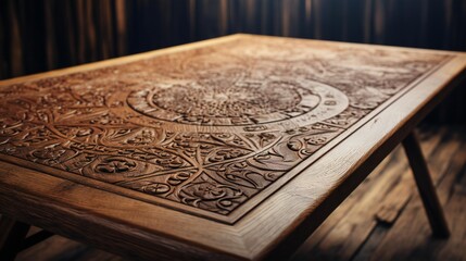carvings on a table in a room generated by Ai