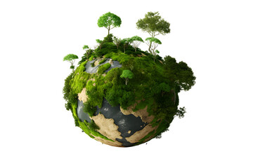 Ecology concept Green planet earth with tress world environment and earth day, Sustainable green Eco-friendly creative idea concept design, isolated on white and transparent background, ai generate - obrazy, fototapety, plakaty