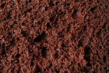 Tasty chocolate sponge cake as background, closeup