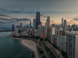Fototapeta premium Aerial view of Gold Coast Chicago with Lake Shore drive