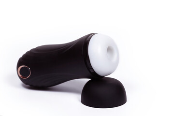Sex toys for men. Artificial vagina for masturbation with an open lid on a white background. Male...