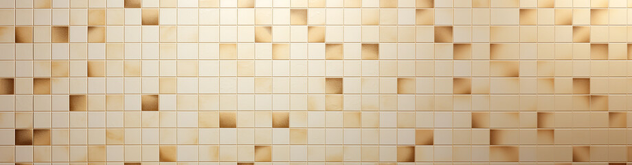 mosaic of beige ceramic tiles, bathroom interior. Generative Ai