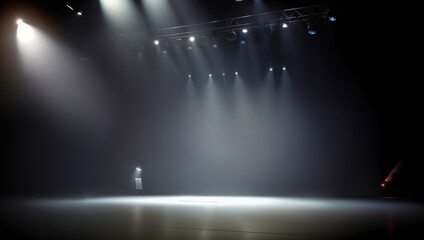 Bright stadium arena lights, Smoke bombs, empty dark scene, neon light, spotlights The concrete floor and studio room with smoke float up the interior texture, 