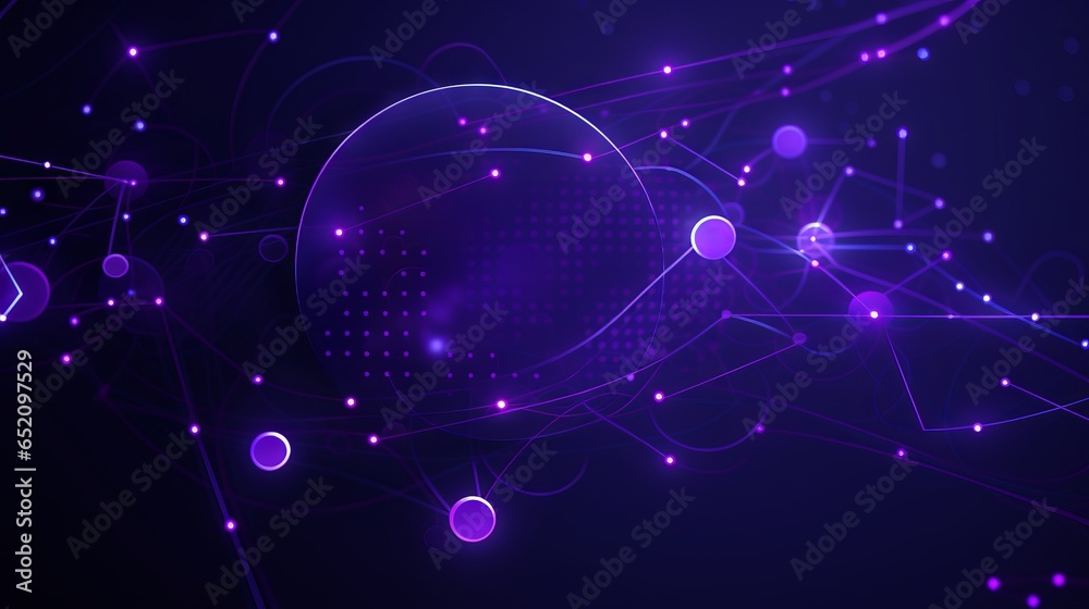 Wall mural an abstract purple background with circles, dots and lines. generative ai.