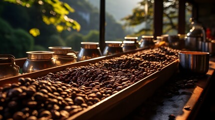 Golden Hour Brew: Sun-Kissed Coffee Beans Radiating Warmth and Aroma