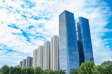 commercial buildings under blue sky horizontal composition