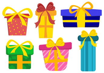 Set brightly colored gift boxes surprise for Christmas and New Year
