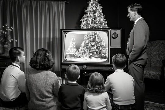 Journey to the Past: A Heartwarming 1960s Holiday TV Special, Where a Family Gathers Around the Black and White Television
