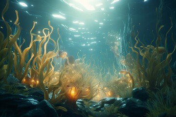 Fototapeta na wymiar underwater scene with reef, Generative AI