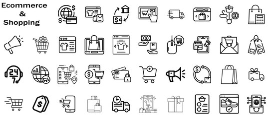 Ecommerce and shopping editable Icons set. Vector illustration in modern thin line style of icons, such as: Ecommerce, shopping, transport