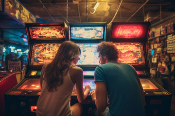  1980s Arcade Memories: Gaming, Crushes, and Lifelong Teenage Friendships - obrazy, fototapety, plakaty