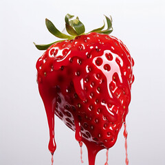 strawberry dripping on white background