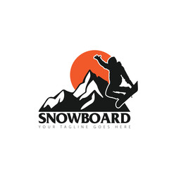 Silhouette of a snowboarder jumping isolated. Vector illustration