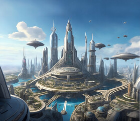 Futuristic Utopian City. Generative AI	