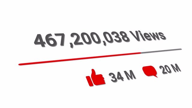 Billion Video views animation with millions of like and comments count. 