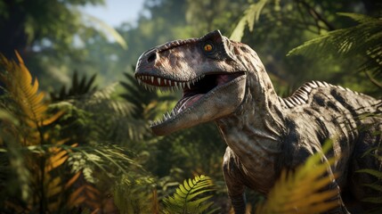 realistic dinosaur in lush forest