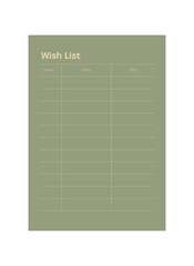 Wish List planner (Leaf) Minimalist planner template set. Vector illustration.	