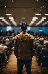 Fototapeta premium person turning his back at a conference