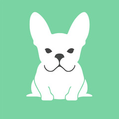 White  French Bulldog on a green background, cartoonish and simplistic, minimalistic style, icon, logo, isolated vector illustration.
