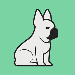 White  French Bulldog sitting on a green background, cartoonish and simplistic, minimalistic style, icon, logo, isolated vector illustration.