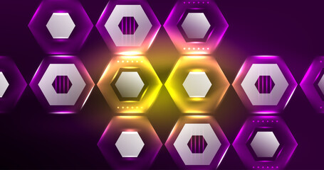 Neon hexagon background. Hi-tech design for wallpaper, banner, background, landing page, wall art, invitation, prints, posters