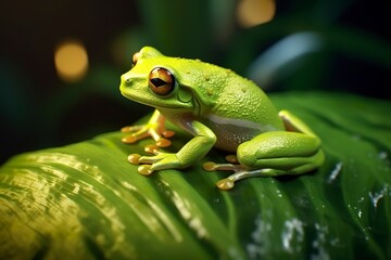 Obraz premium Tree Frog sitting on plant.