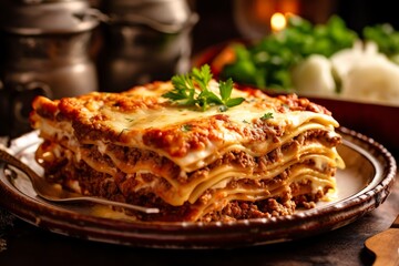 Traditional italian food lasagne with meat sauce.