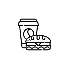 Sandwich and drink line icon. Fast food line icon isolated on white background