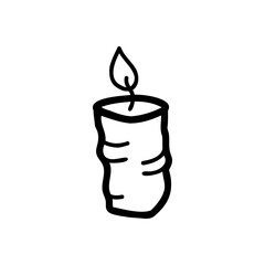 Vector single candle clipart in doodle style. Decoration for christmas and halloween. Symbol of religion ritual. Stock illustration.