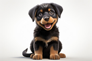 Rottweiler dog on a white background. Adorable fluffy  animal sitting. Generated by generative AI.
