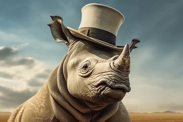  cute rhinoceros animal wearing a hat © Salawati
