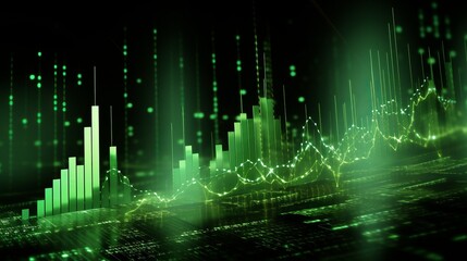 Vibrant Green Chart Signals Financial Success Indicates Bullish Market Trends and Dynamic Financial Growth. - obrazy, fototapety, plakaty