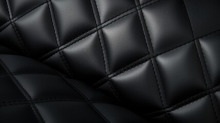 Closeup of padded black leather upholstery.