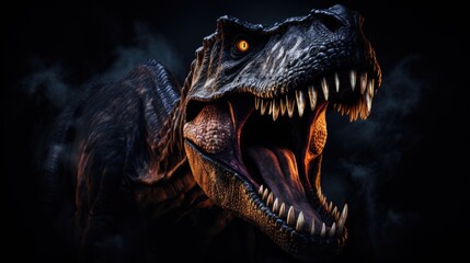 Detailed close-up of the fearsome Tyrannosaurus rex. - obrazy, fototapety, plakaty