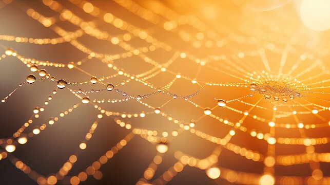 Delicate cobwebs glistening in the morning sunlight.