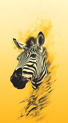 Fototapeta na wymiar Yellow Pop Art Zebra Close-Up