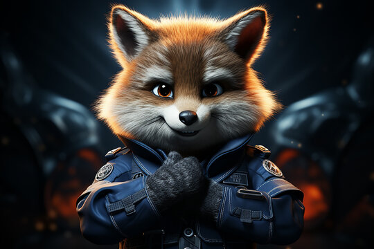 AI generate A confident fox dressed as a police officer wearing