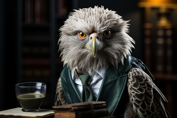 AI Generate A confident parrot dressed as a lawyer wearing a lawyer