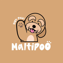 CUTE MALTIPOO DOG IS GIVING HIGH FIVE CARTOON LOGO