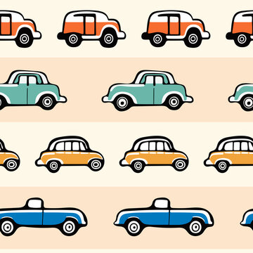 Featuring Retro Cars Seamless Pattern Background Flat Illustration