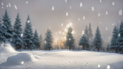 Fototapeta premium Beautiful winter landscape with snow covered trees.Merry Christmas and happy New Year greeting background with copy-space. 