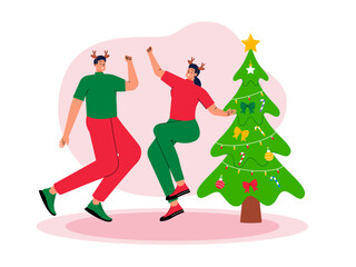 Fototapeta na wymiar End of year celebration party concept vector illustration. Year end flat vector illustration. Christmas celebration party vector illustration.