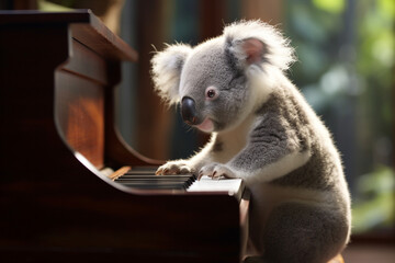 cute koala animal playing the piano - obrazy, fototapety, plakaty
