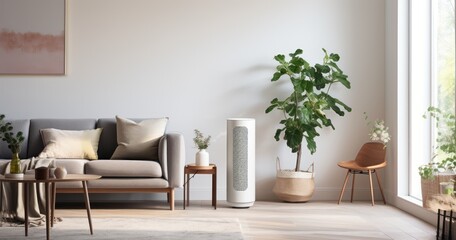 Sleek air purifier in a modern living room