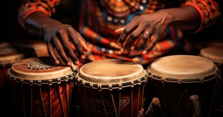 Fototapeta na wymiar Hands playing on African drums