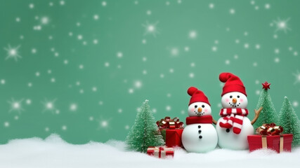 Snowman Christmas background created with Generative AI technology
