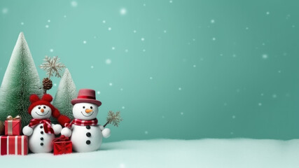 Snowman Christmas background created with Generative AI technology
