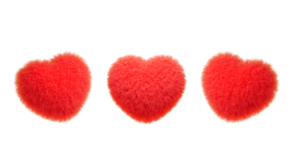 Red fluffy volumetric fur 3D heart isolated on white. 3d icon, symbol of love for valentine's day